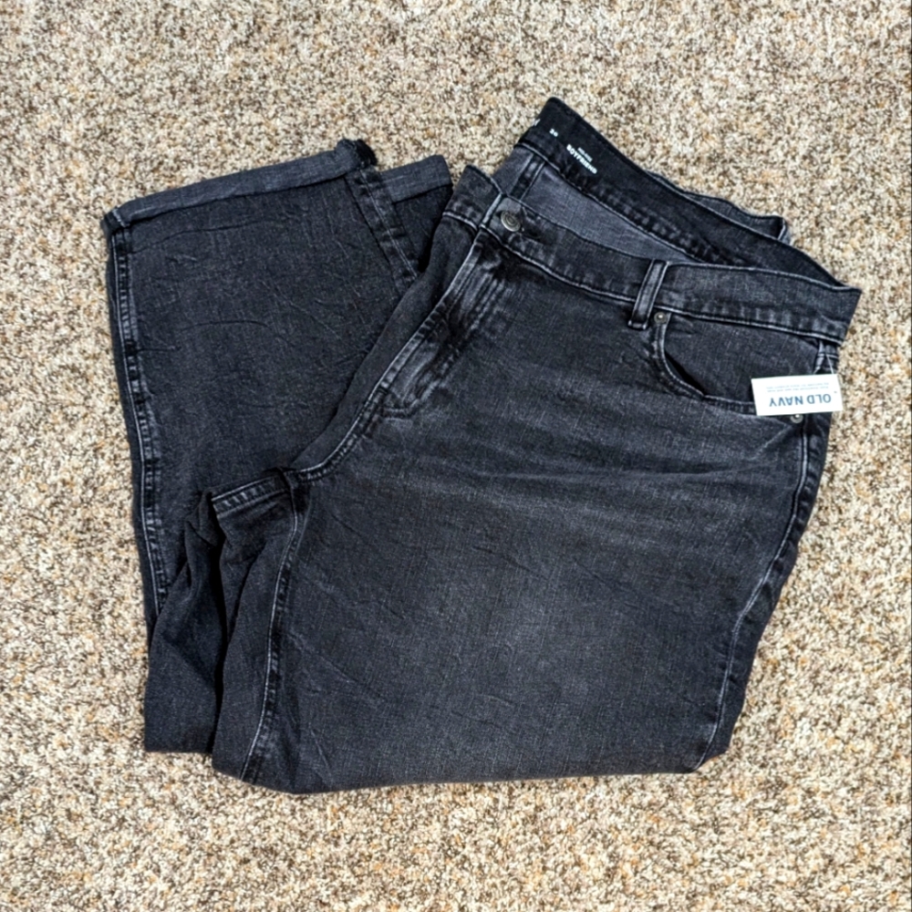 NWT Woman's Size 20 High Waist Boy Friend Relaxed Fit Black Denim Jeans OLD NAVY